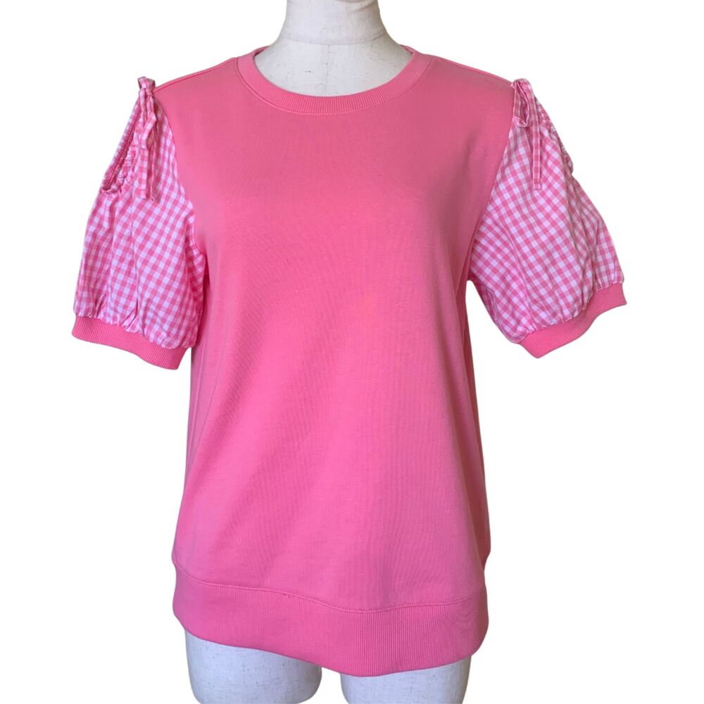 Tommy Hilfiger Cotton Gingham Check Short Sleeve Blouse Top Pink Size SP